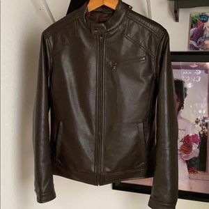 Men’s INC.  faux leather, dark brown jacket. small